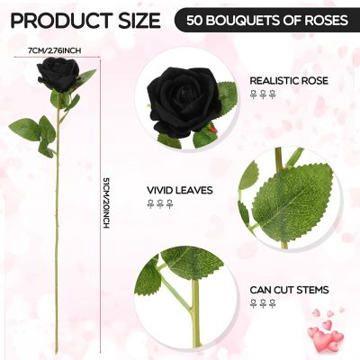 50 Pcs Artificial Silk Roses with Stem Image 1