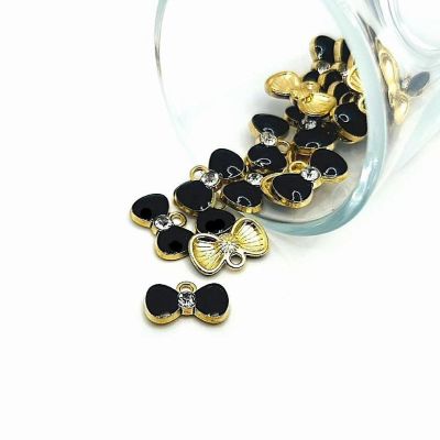 50 Pcs Black Bow Charms with Rhinestone Image 1
