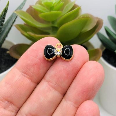 50 Pcs Black Bow Charms with Rhinestone Image 1