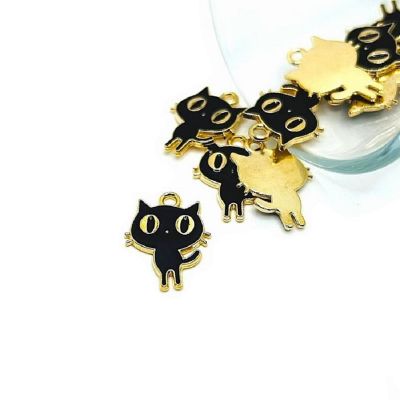 50 Pcs Black Enamel Cat Charms Image 1