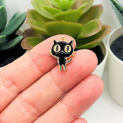 50 Pcs Black Enamel Cat Charms Image 1