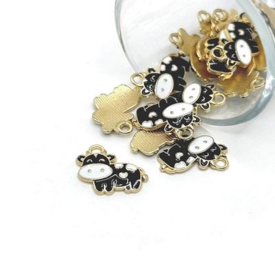 50 Pcs Black Enamel Cow Charms Image 1