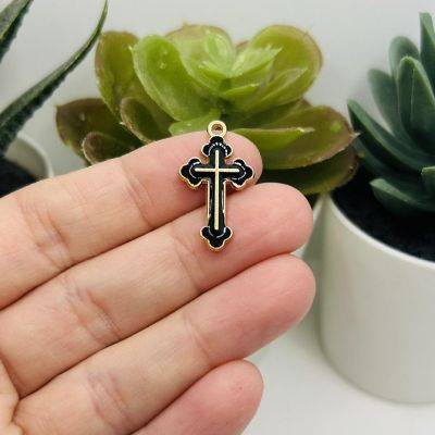 50 Pcs Black Enamel Cross Charms Image 1