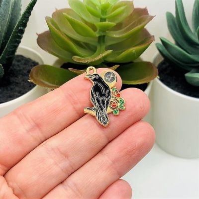 50 Pcs Black Raven with Rose Charms Image 1