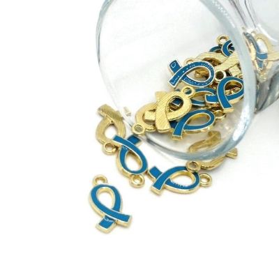 50 Pcs Blue Awareness Ribbon Charms Image 1