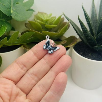 50 Pcs Blue Butterfly Charms Image 1