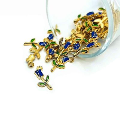 50 Pcs Blue Enamel Rose Charms Image 1