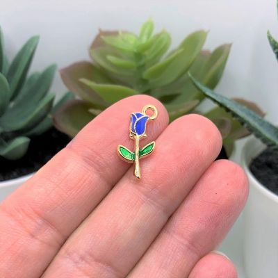 50 Pcs Blue Enamel Rose Charms Image 1