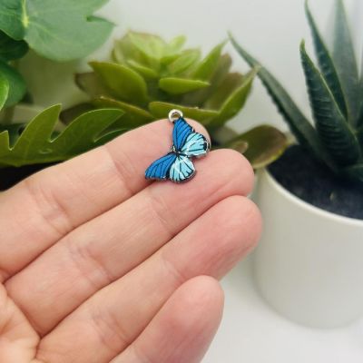 50 Pcs Blue Striped Butterfly Charms Image 1