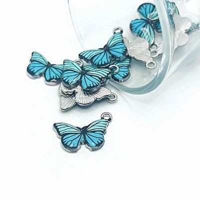 50 Pcs Blue Striped Butterfly Charms Image 1