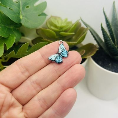 50 Pcs Blue Striped Butterfly Charms Image 1