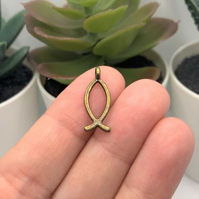 50 Pcs Bronze Ichthys Jesus Fish Charms Image 1