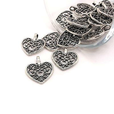 50 Pcs Filigree Scroll Heart Charms Image 1