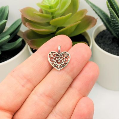 50 Pcs Filigree Scroll Heart Charms Image 2