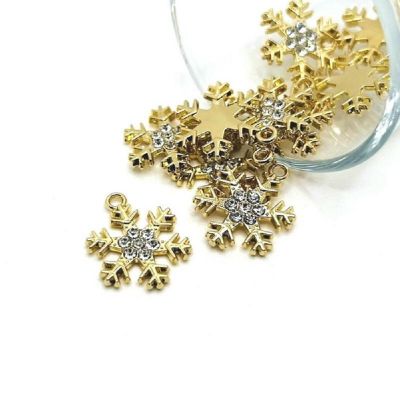 50 Pcs Gold Rhinestone Snowflake Charms Image 1