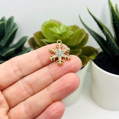 50 Pcs Gold Rhinestone Snowflake Charms Image 1