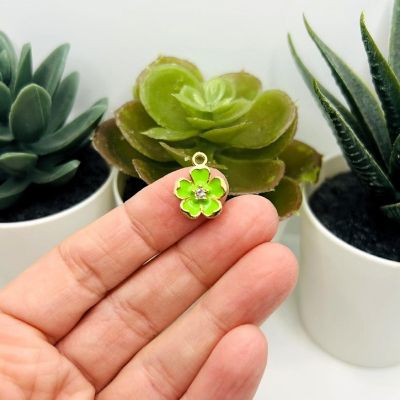 50 Pcs Green Flower Rhinestone Charm Image 1