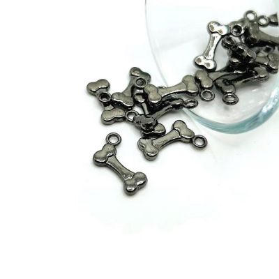 50 Pcs Gunmetal Dog Bone 3D Charms Image 1