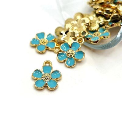 50 Pcs Light Blue and Gold Flower Charms Image 1