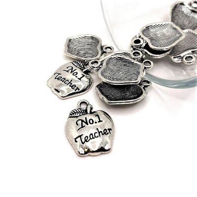 50 Pcs Number 1 Teacher Apple Charms Image 1
