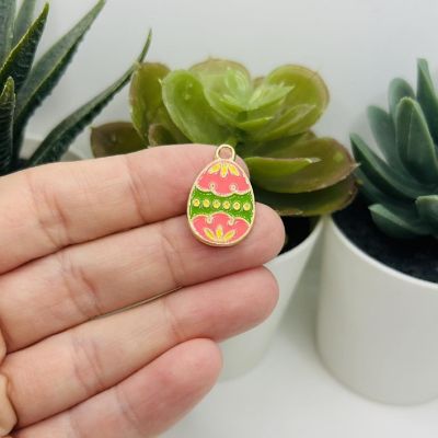 50 Pcs Pink and Green Easter Egg Charms Image 1