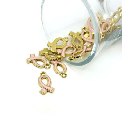 50 Pcs Pink Awareness Ribbon Charms Image 1