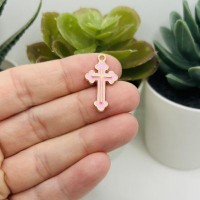 50 Pcs Pink Enamel Cross Charms Image 1
