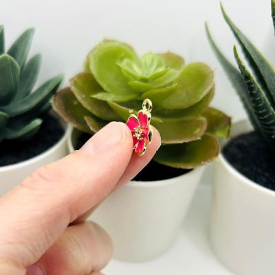 50 Pcs Pink Flower Rhinestone Charm Image 3