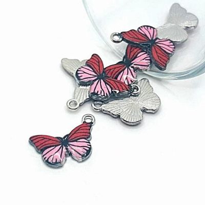 50 Pcs Pink Striped Butterfly Charms Image 1