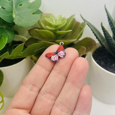 50 Pcs Pink Striped Butterfly Charms Image 1