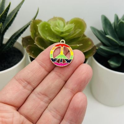 50 Pcs Rainbow Peace Sign Charms Image 1