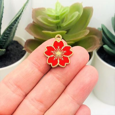 50 Pcs Red Cherry Blossom Flower Charms Image 1