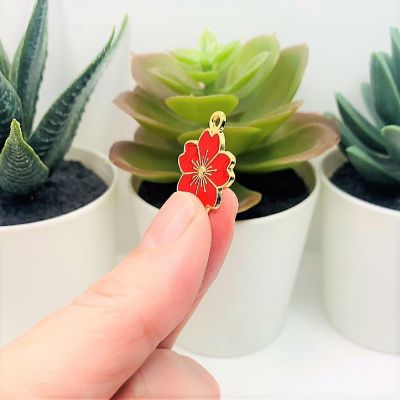 50 Pcs Red Cherry Blossom Flower Charms Image 3