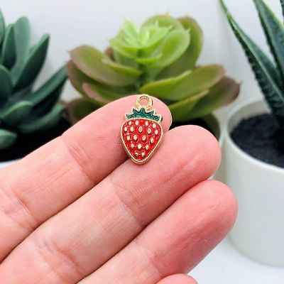 50 Pcs Red Enamel Strawberry Charms Image 1