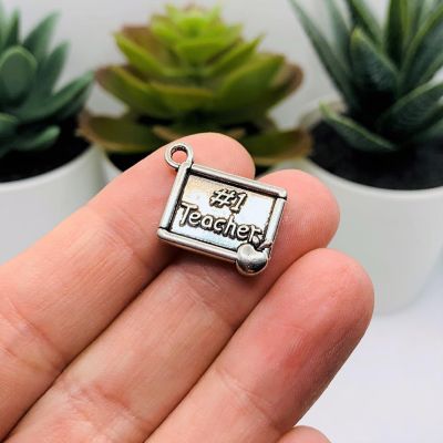 50 Pcs Silver #1 Teacher Charms Image 1