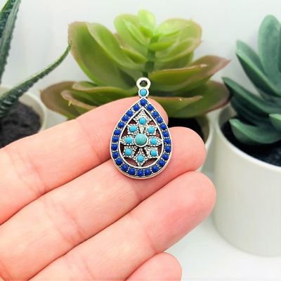 50 Pcs Silver and Blue Teardrop Charms Image 1