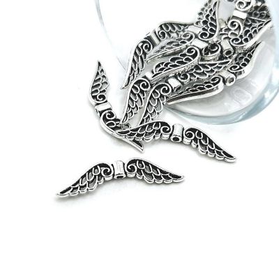 50 Pcs Silver Angel Wing Spacer Beads Image 1