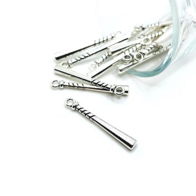 50 Pcs Silver Baseball Bat 3D Charms Image 1