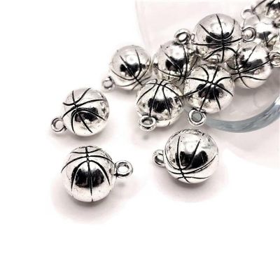 50 Pcs Silver Basketball 3D Charms Image 1