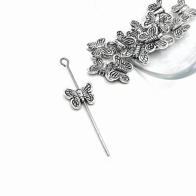 50 Pcs Silver Butterfly Spacer Beads Image 1