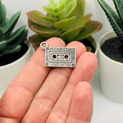 50 Pcs Silver Cassette 3D Charms Image 1