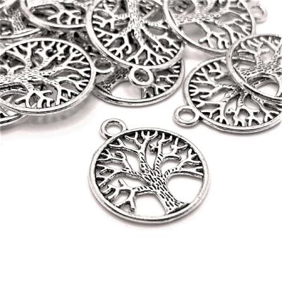50 Pcs Silver Circle Tree of Life Charms Image 1