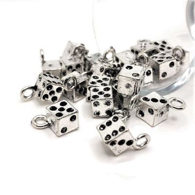 50 Pcs Silver Dice Gambler 3D Charms Image 1