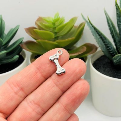50 Pcs Silver Dog Bone 3D Charms Image 1
