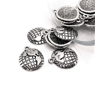 50 Pcs Silver Earth Globe Charms Image 1