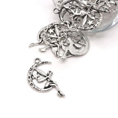 50 Pcs Silver Fairy on Moon Charms Image 1