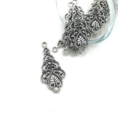 50 Pcs Silver Filigree Teardrop Pendants Image 1