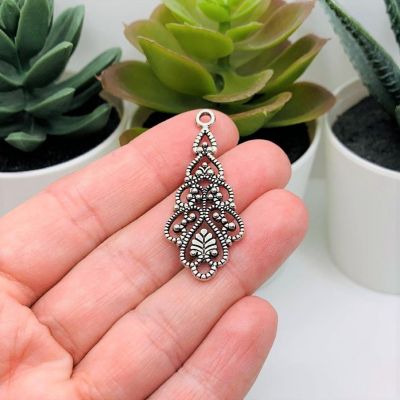 50 Pcs Silver Filigree Teardrop Pendants Image 1
