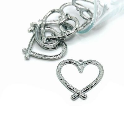 50 Pcs Silver Hammered Heart Charms Image 1