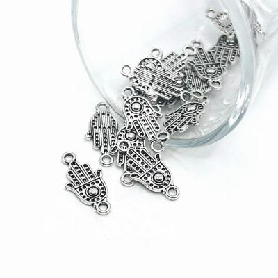 50 Pcs Silver Hamsa Hand Connectors Image 1